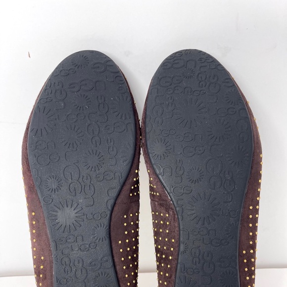 UGG Australia Flats Brown Leather Brass Stud Trim - Picture 11 of 12